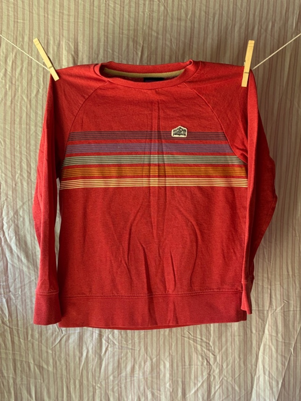Patagonia Red Long-Sleeve Stripe Top with Multicolor Chest Bands